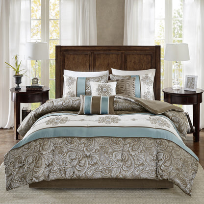 Ensemble de couette 7 pièces Madison Park Lorraine Blue Jacquard