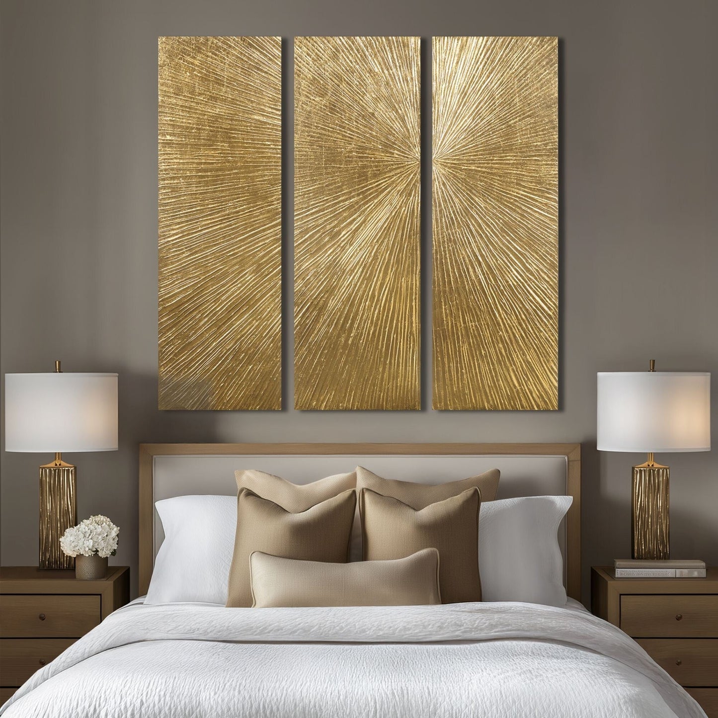 Ensemble de 3 triptyques muraux en résine dimensionnelle peints à la main Madison Park Signature Sunburst