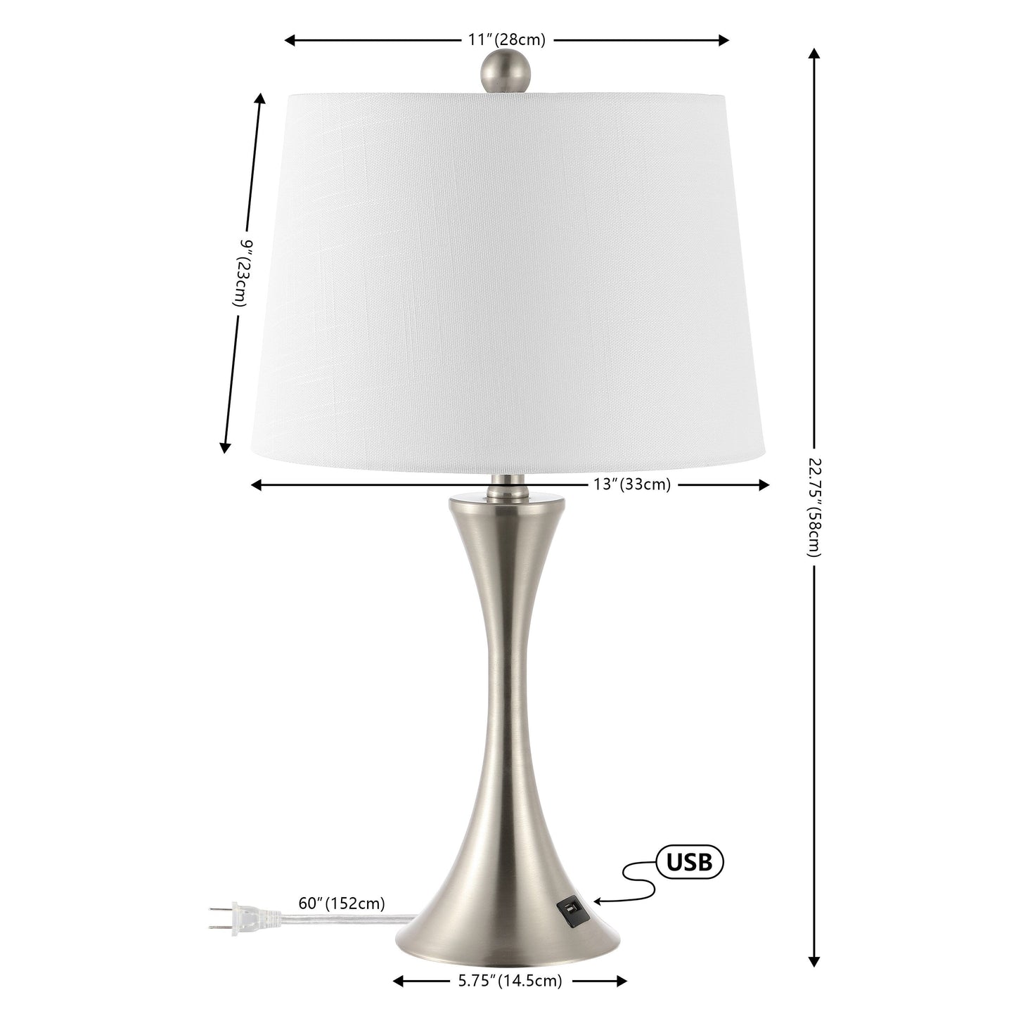 Lampe de table LED Makena 22,75 cm en fer moderne et glamour avec port de chargement USB (lot de 2) par JONATHAN Y