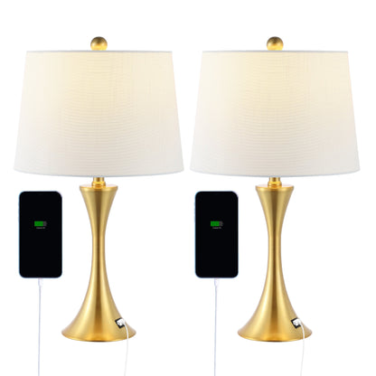 Lampe de table LED Makena 22,75 cm en fer moderne et glamour avec port de chargement USB (lot de 2) par JONATHAN Y
