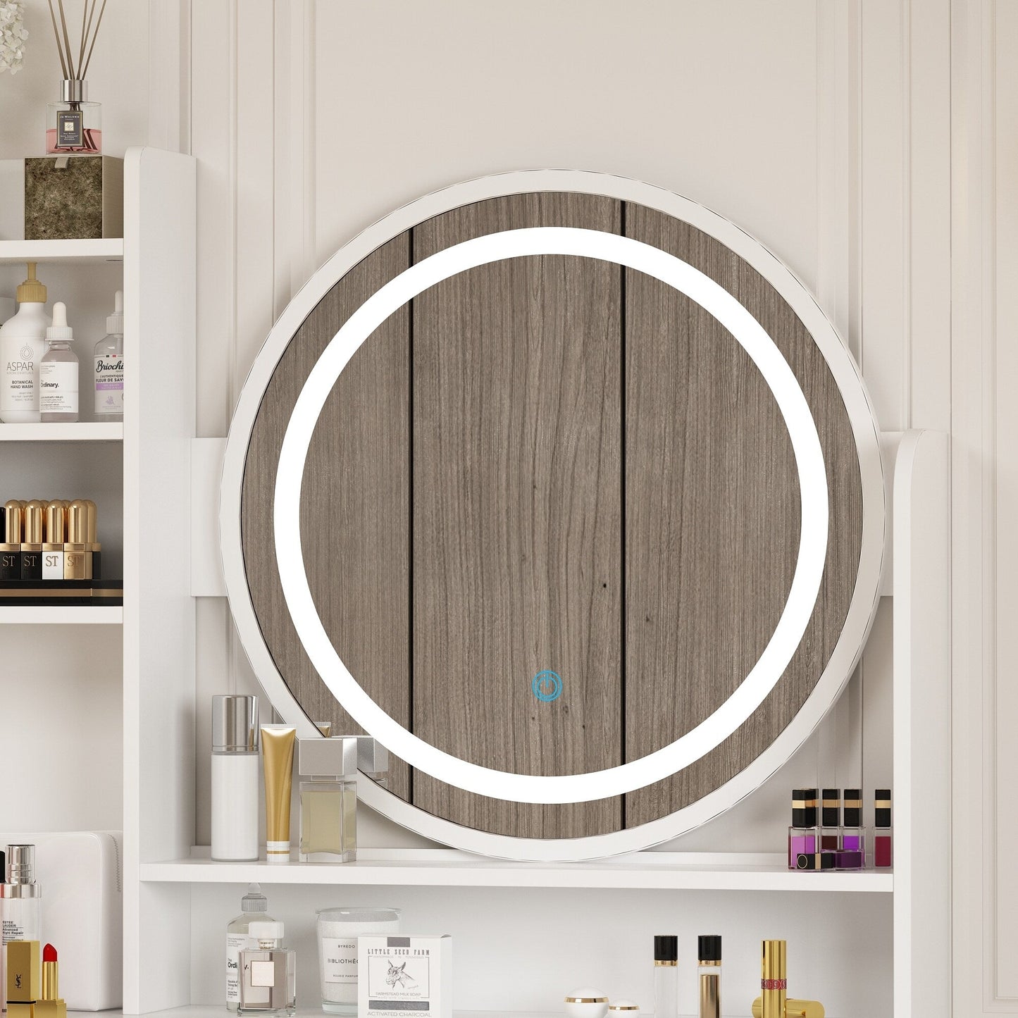 Ensemble coiffeuse avec miroir tactile et tabouret