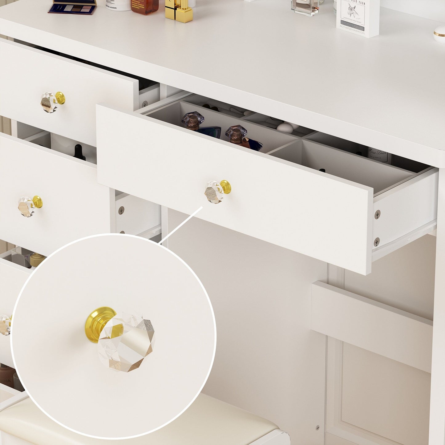 Ensemble coiffeuse avec miroir tactile et tabouret