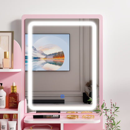 Coiffeuse avec table et tabouret, miroir et éclairage LED