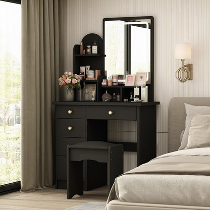 Coiffeuse avec table et tabouret, miroir et éclairage LED