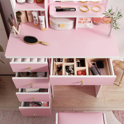 Coiffeuse avec table et tabouret, miroir et éclairage LED