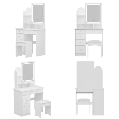 Coiffeuse avec table et tabouret, miroir et éclairage LED