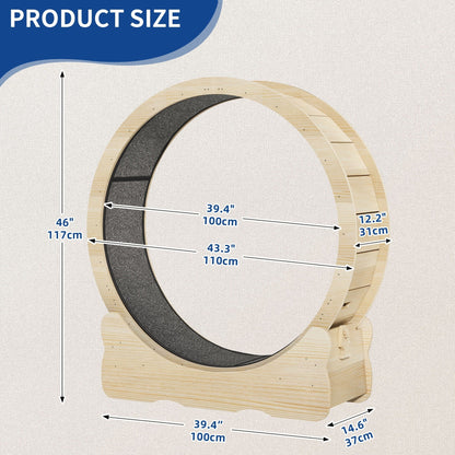 Moasis 43,3 pouces Grand tapis de course en bois pour chat avec roue d'exercice et piste recouverte de moquette