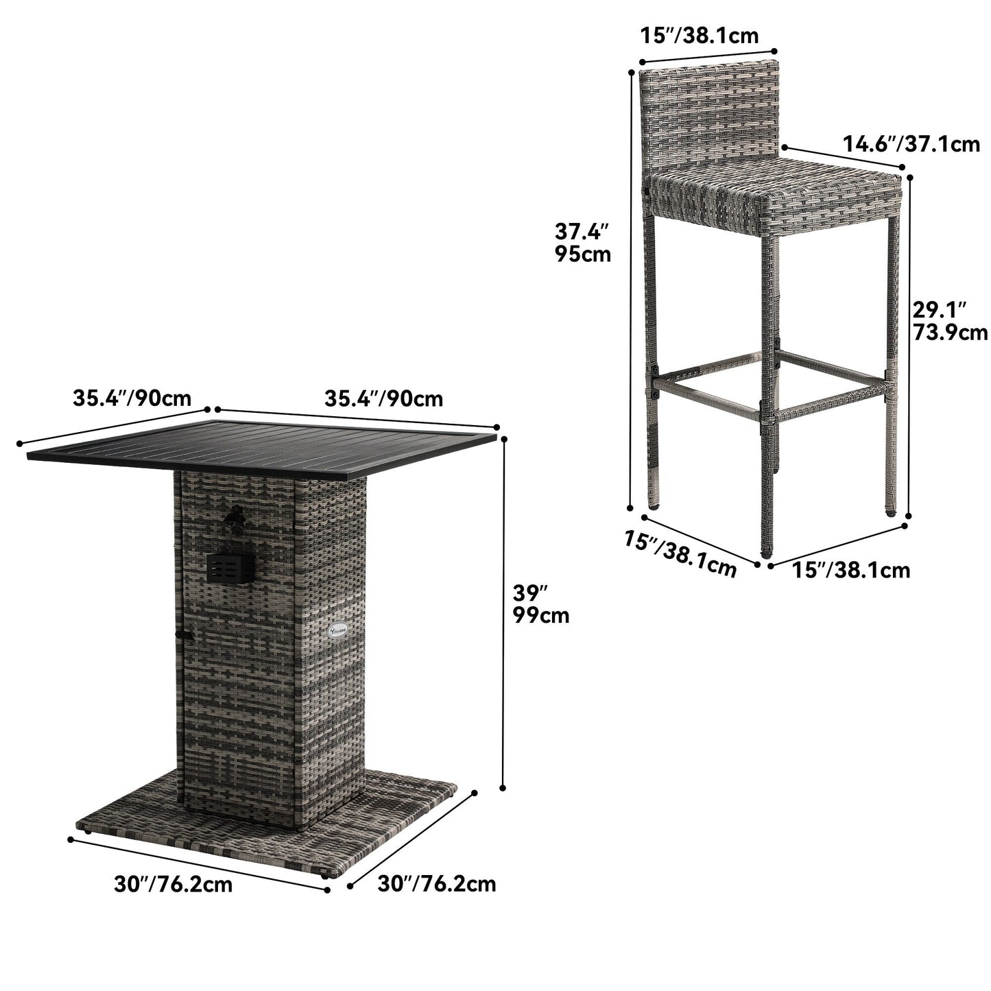Ensemble de bar en osier pour meubles d'extérieur Moasis 5 pièces - 5 pièces