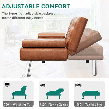 Canapé-lit futon pliable en similicuir Moasis - 64 L x 30 l x 26 H