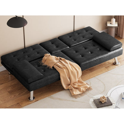 Canapé-lit futon pliable en similicuir Moasis - 64 L x 30 l x 26 H