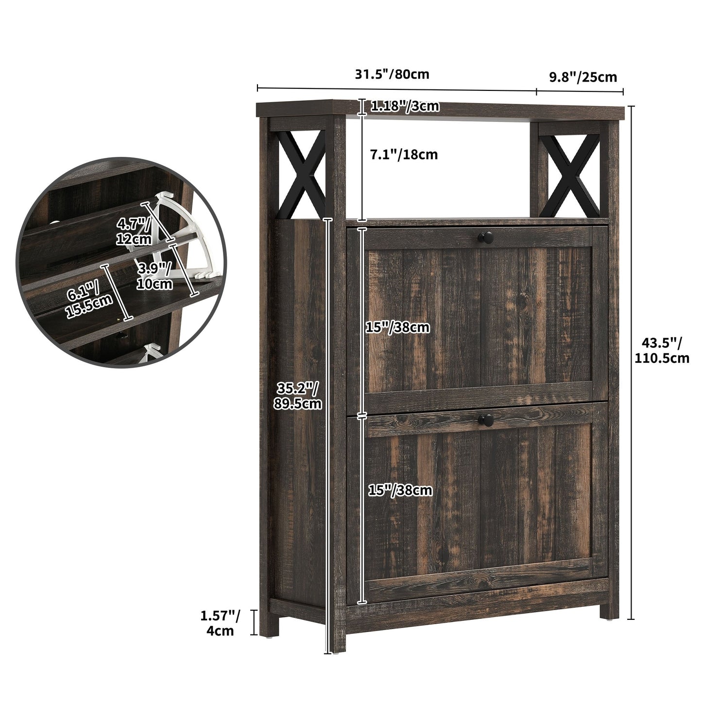 Meuble de rangement à chaussures Moasis avec 2 compartiments pour entrée et couloir
