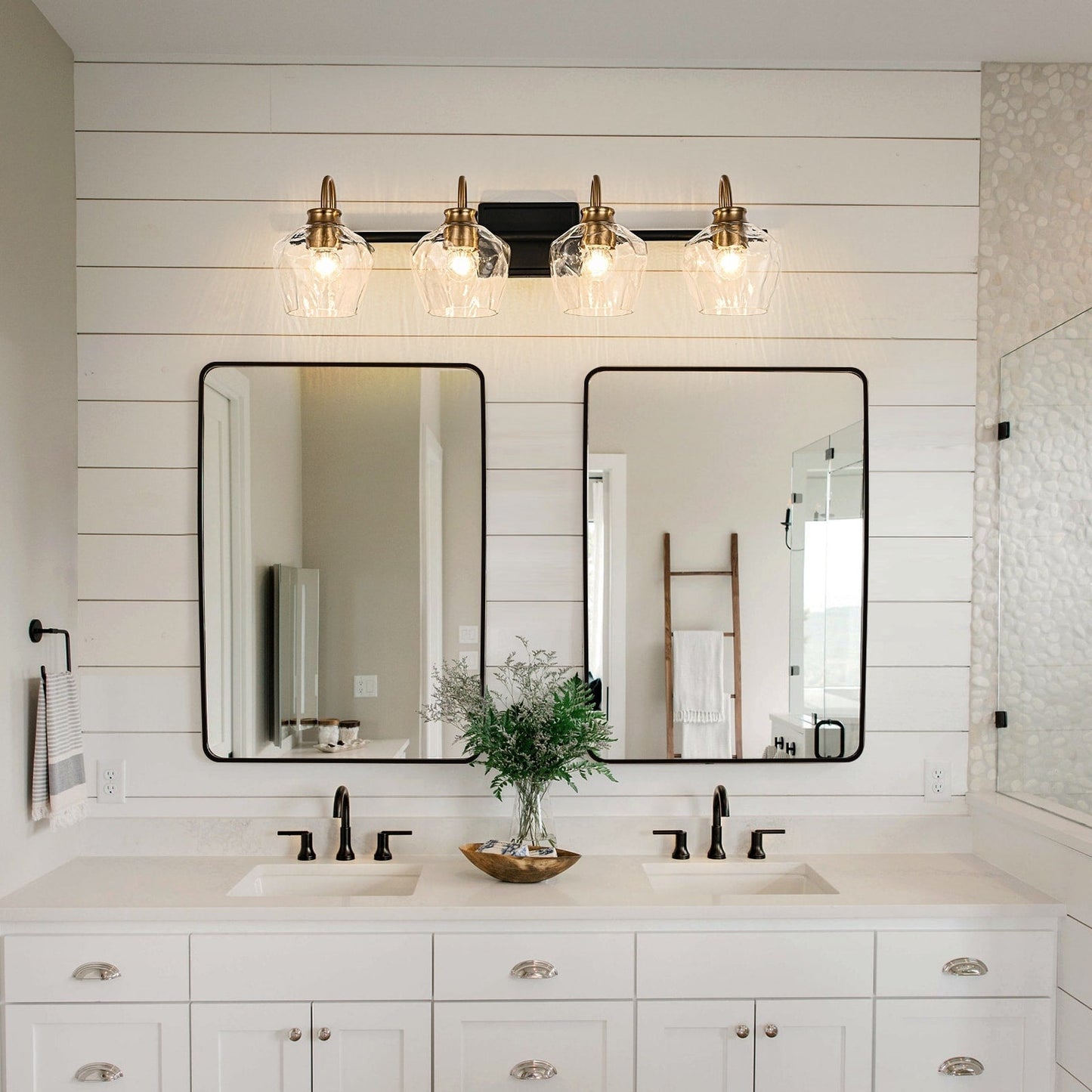 Appliques murales modernes à 3/4 lumières pour salle de bain, à intensité variable, avec abat-jour en verre