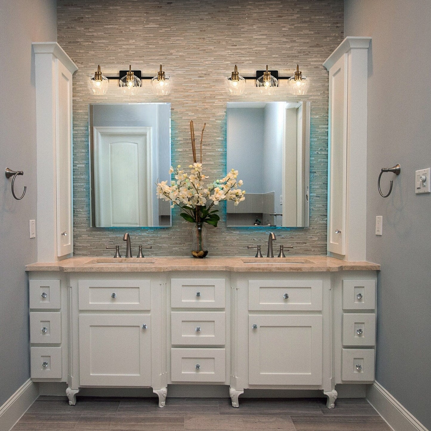 Appliques murales modernes à 3/4 lumières pour salle de bain, à intensité variable, avec abat-jour en verre