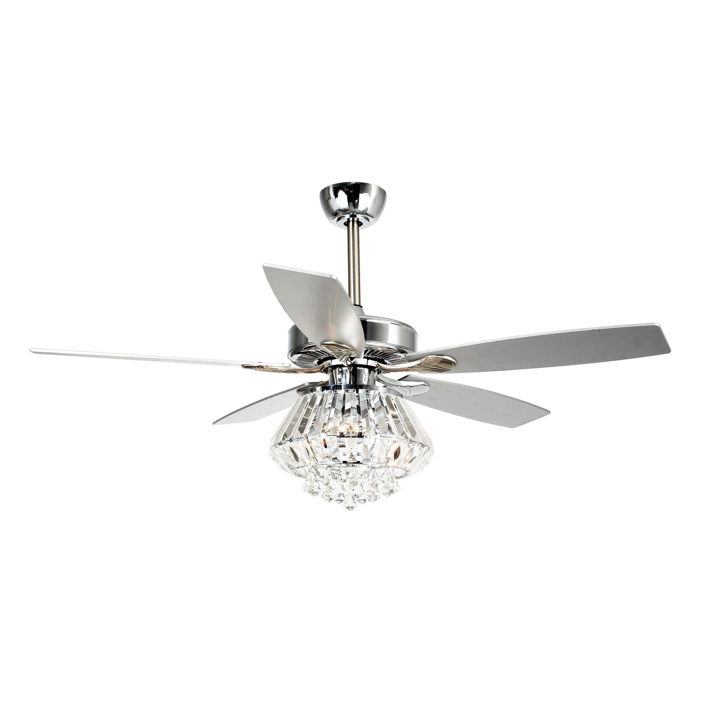Ventilateur de plafond moderne en cristal chromé de 52 pouces avec télécommande