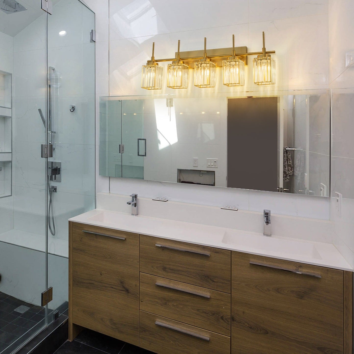 Applique murale moderne dorée à intensité variable, style cylindre glamour pour salle de bain, en cristal, pour meuble-lavabo