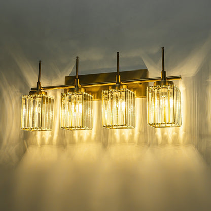 Applique murale moderne dorée à intensité variable, style cylindre glamour pour salle de bain, en cristal, pour meuble-lavabo
