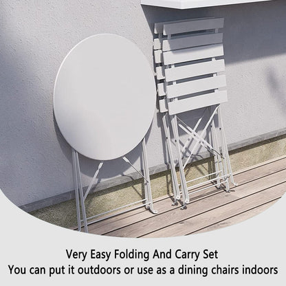 Ensemble bistrot pliant en métal 3 pièces, résistant aux intempéries, pour l'extérieur et l'intérieur, idéal pour la terrasse, la cour et le jardin.