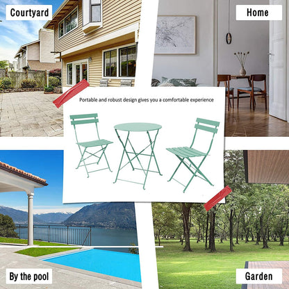 Ensemble bistrot pliant en métal 3 pièces, résistant aux intempéries, pour l'extérieur et l'intérieur, idéal pour la terrasse, la cour et le jardin.