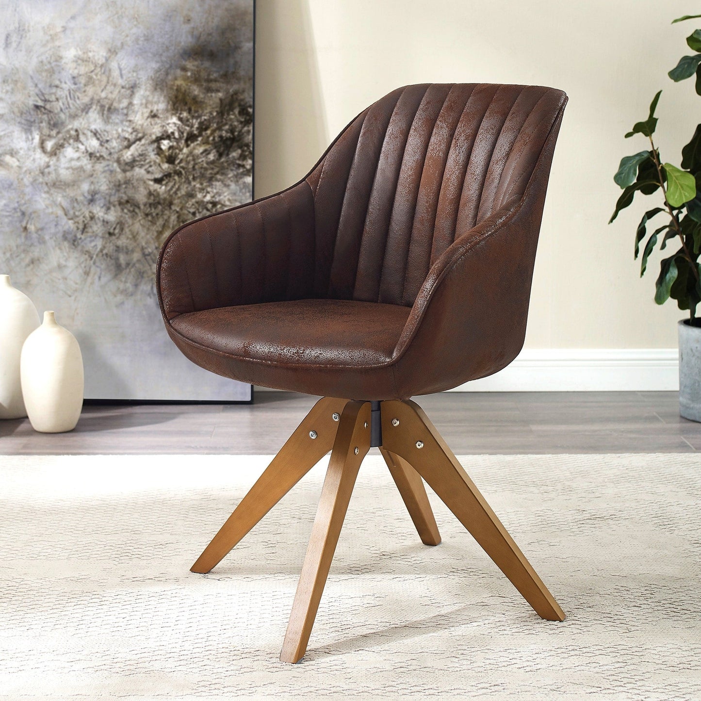 Fauteuil d'appoint pivotant Art Leon pour bureau moderne avec pieds en bois