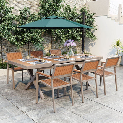 Ensemble de salle à manger d'extérieur moderne de 7 pièces avec six chaises et une table extensible pour patio