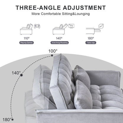 Canapé-lit gigogne moderne, canapé-lit 3 en 1 avec dossier réglable, causeuse en velours, oreillers et poches latérales