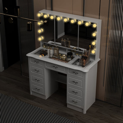 Miroir de maquillage pliable blanc moderne avec éclairage réglable - 40,2 x 54,1