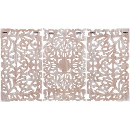 Décoration murale à 3 panneaux en bois naturel sculpté à la main Norma Floral 48 x 28 pouces