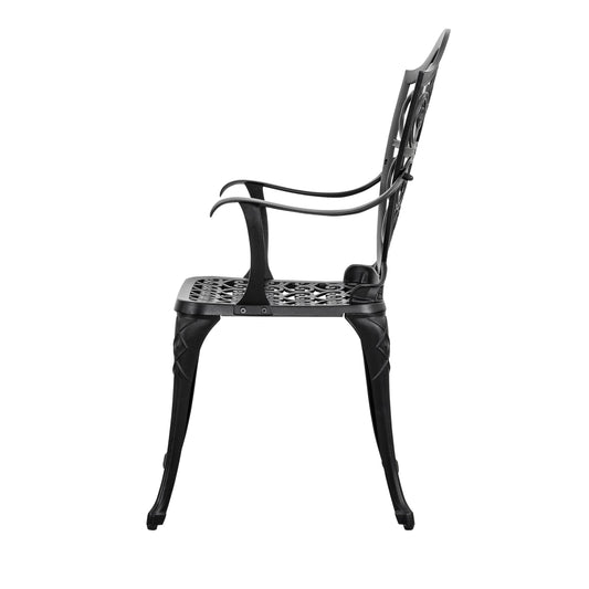 Table de bistrot en fonte d'aluminium avec trou pour parasol et 2 chaises de bistrot - table ronde de 24 pouces