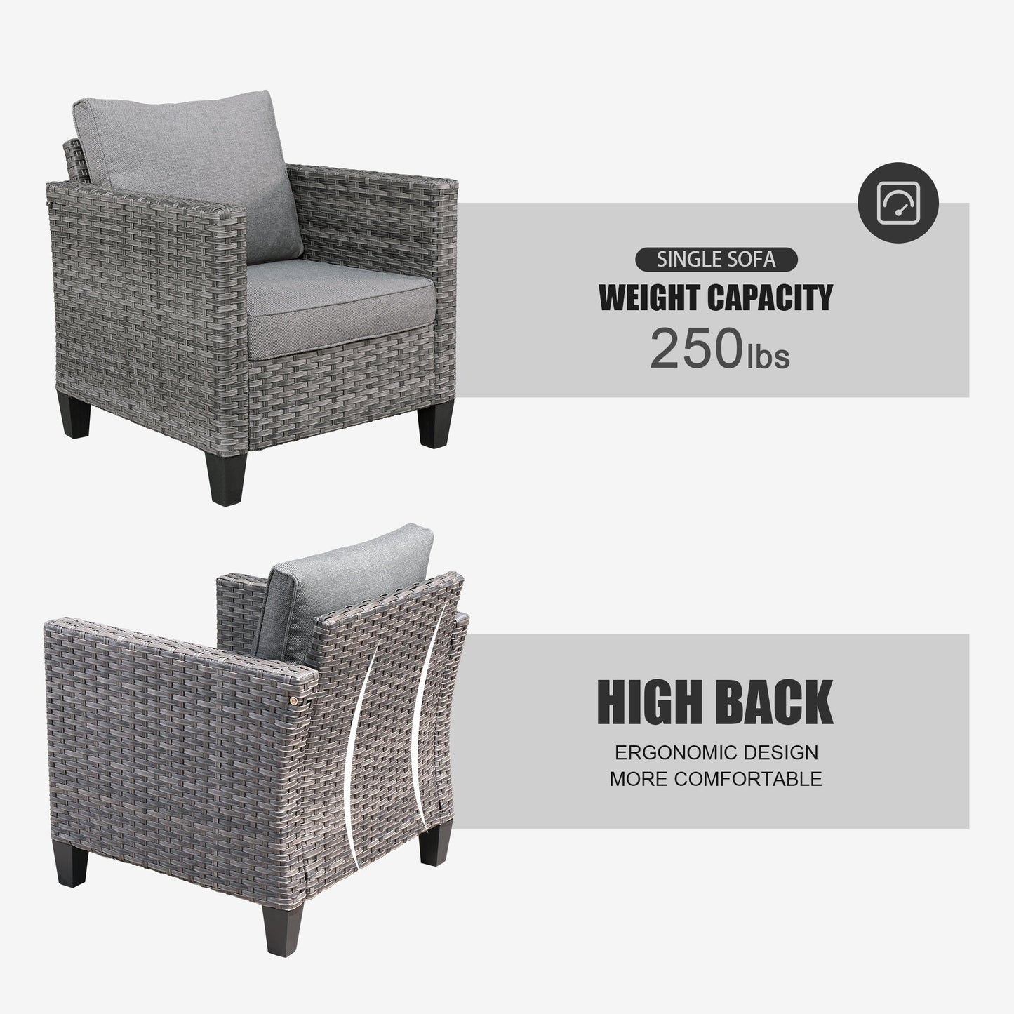 Ensemble de 5 sièges de jardin à dossier haut en osier OVIOS