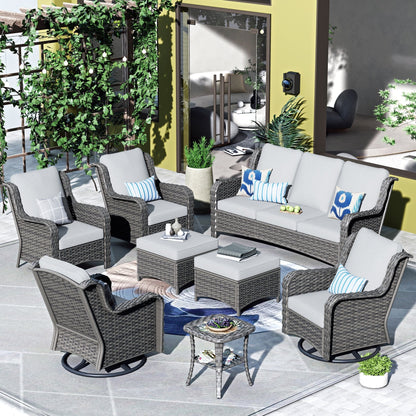 Ensemble de 8 chaises pivotantes en osier pour patio OVIOS