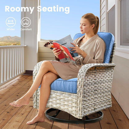 Ensemble de 9 chaises pivotantes d'extérieur en osier OVIOS avec table à feu