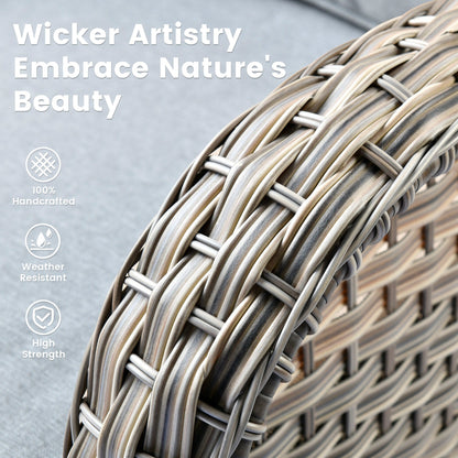 Ensemble de 9 chaises pivotantes d'extérieur en osier OVIOS avec table à feu