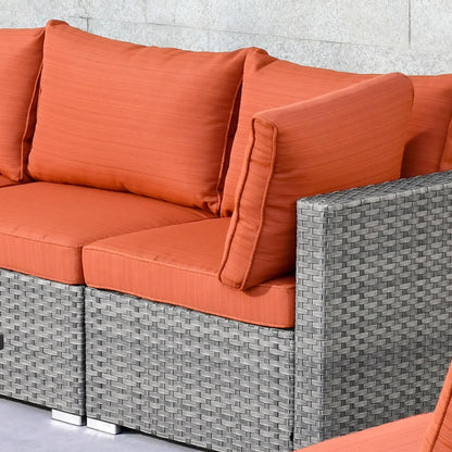 Ensemble de salon sectionnel OVIOS en osier à siège profond, 11 pièces, chaises pivotantes, foyer