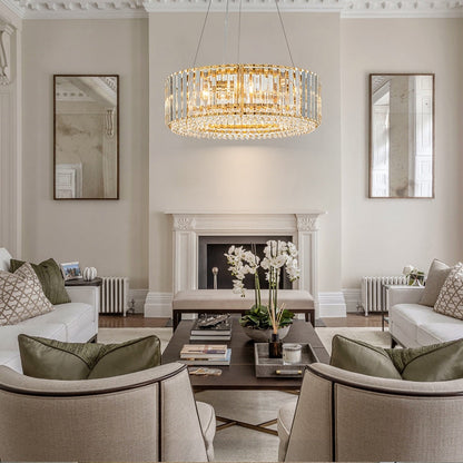 Lustre rond moderne en cristal OYIPRO 6/8/12 lumières en forme de tambour pour îlot de cuisine