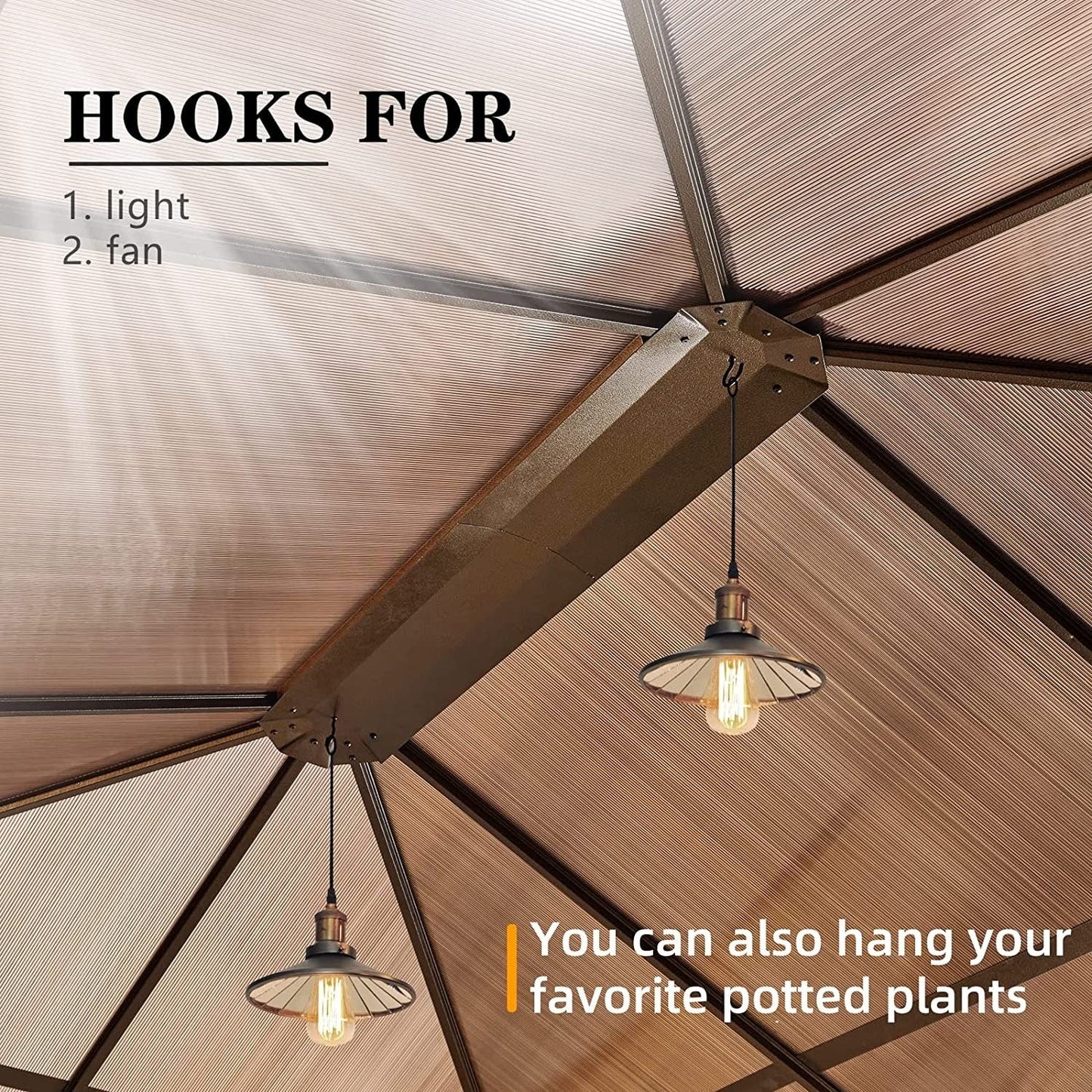 Gazebo à toit rigide EROMMY, pergola d'extérieur avec double toit, filet et rideaux, auvent robuste pour patio, arrière-cour, fête au bord de la piscine