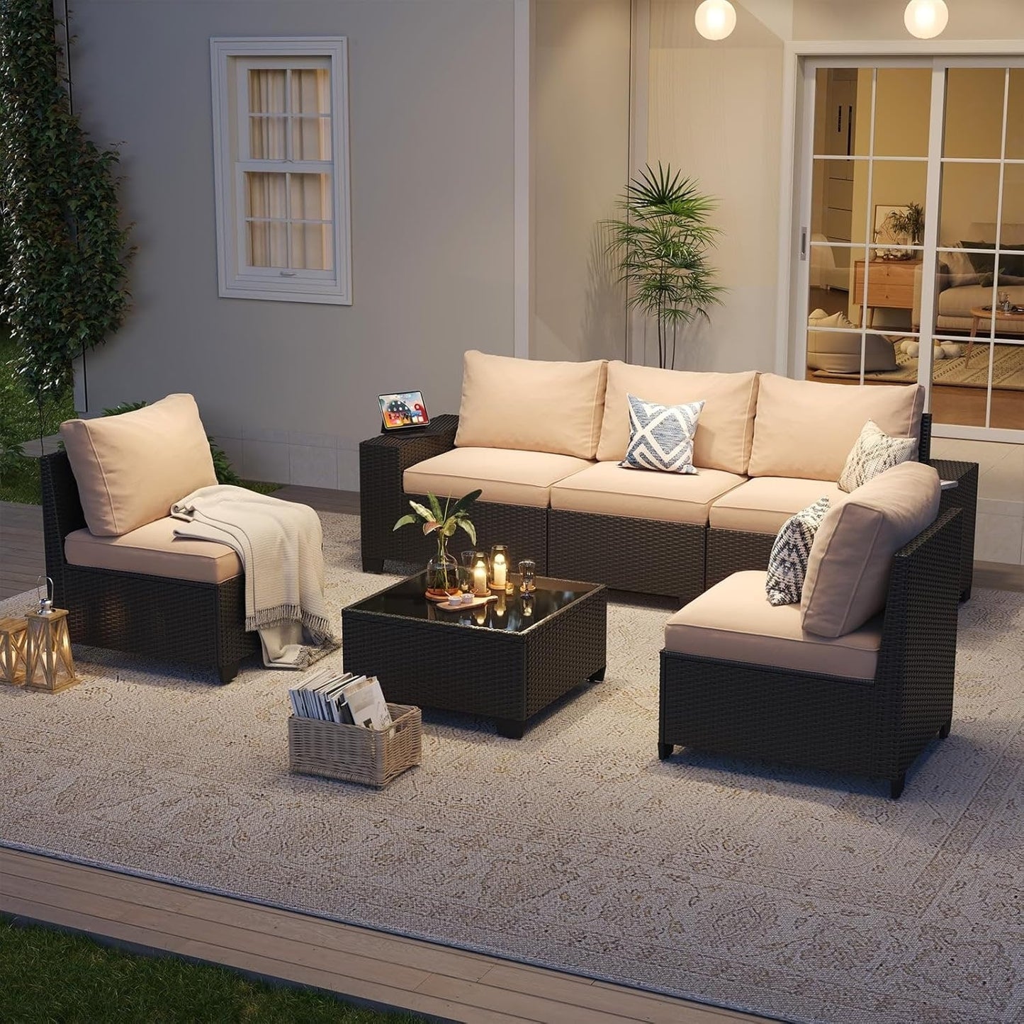 Ensembles de meubles de patio extérieurs avec coussins épais de 4 pouces