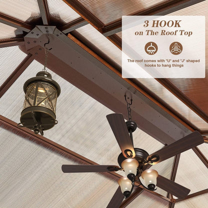 Tonnelle à toit rigide pour jardin – Pergola permanente avec filet, rideaux et double toit, abri extérieur toutes saisons