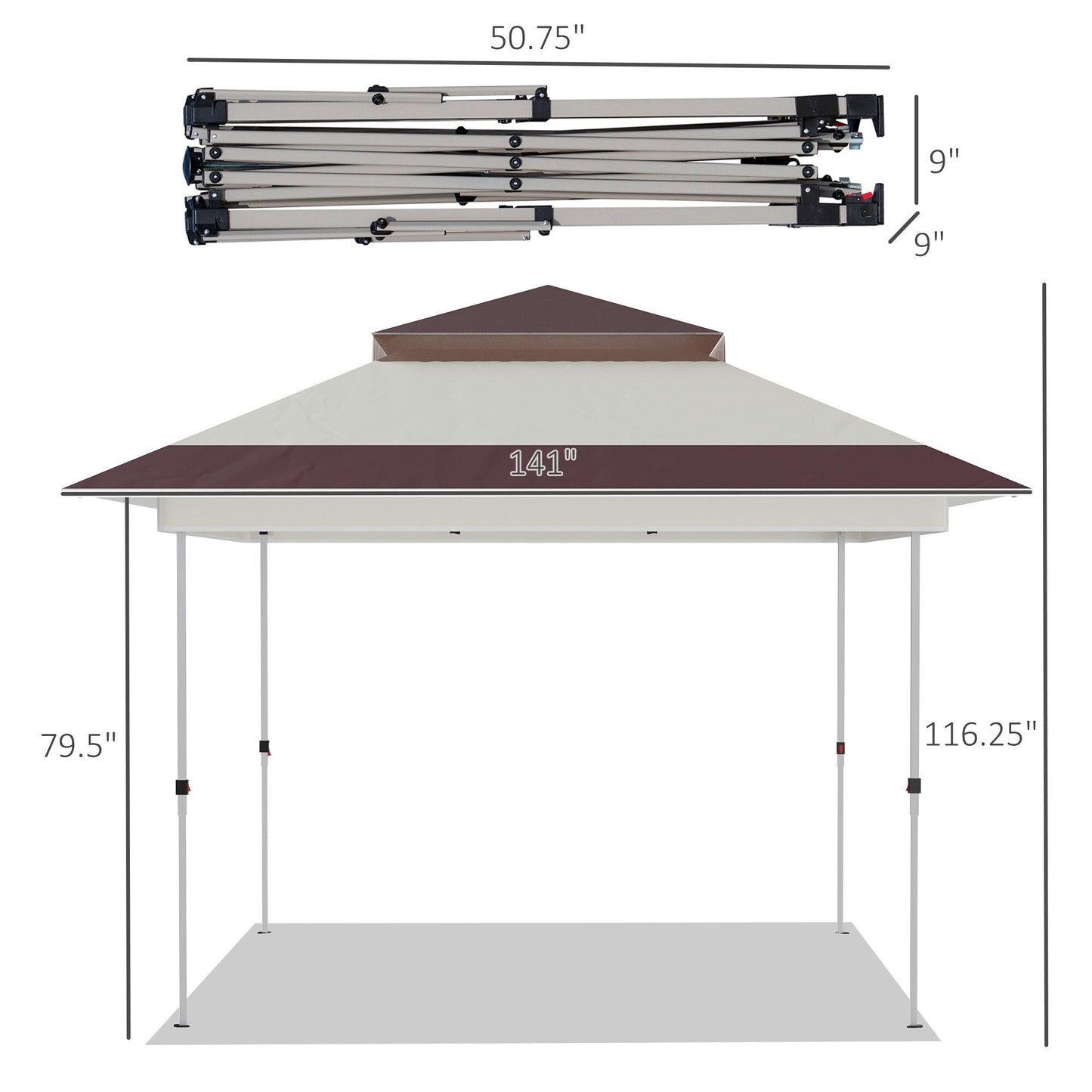 Outsunny 12' x 12' Pop Up Canopy Sun Shade Tente instantanée pliable avec filet latéral en maille, hauteur réglable sur 3 niveaux