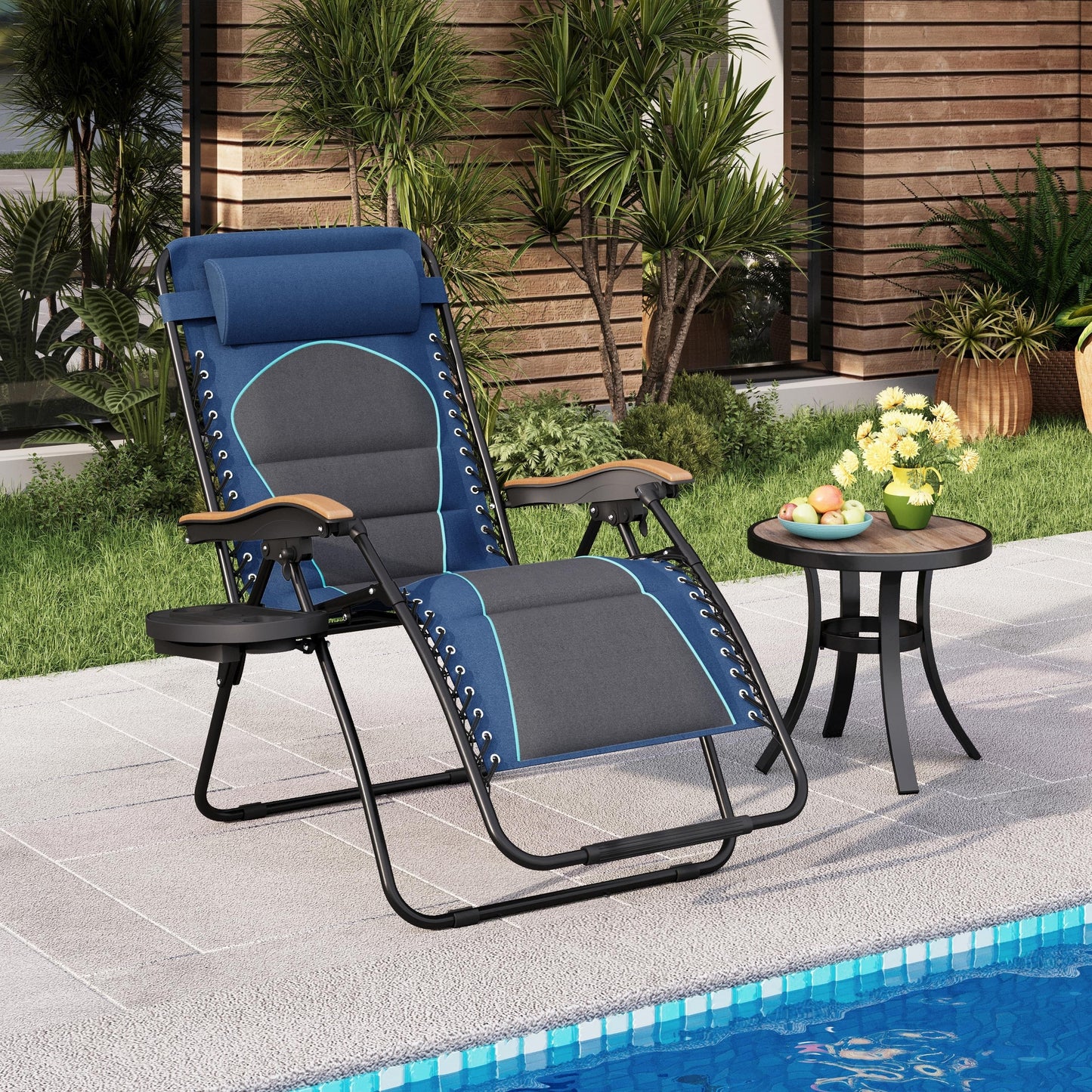 Fauteuil de salon surdimensionné XL rembourré à gravité zéro, accoudoirs larges, inclinable et réglable avec porte-gobelet - N/A