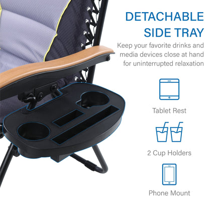 Fauteuil de salon surdimensionné XL rembourré à gravité zéro, accoudoirs larges, inclinable et réglable avec porte-gobelet - N/A