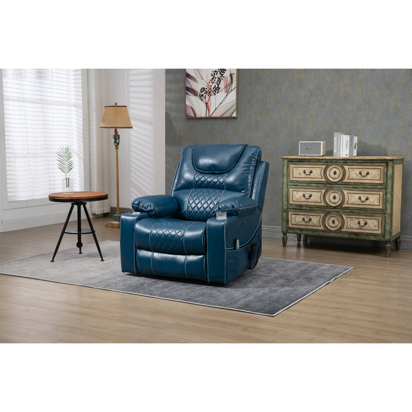 Fauteuil inclinable électrique surdimensionné en cuir PU avec massage, chauffage lombaire, porte-gobelet, position à plat à 180°