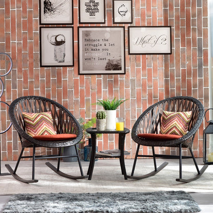 Ensemble bistrot OVIOS 3 pièces avec chaises à bascule et table basse en verre