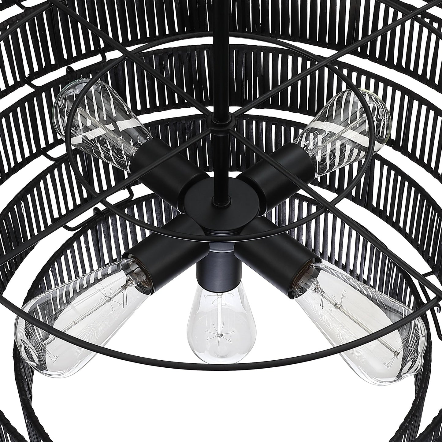 Lustre bohème moderne Piersan à 5 lumières avec abat-jour en rotin à plusieurs niveaux - 26 po de largeur