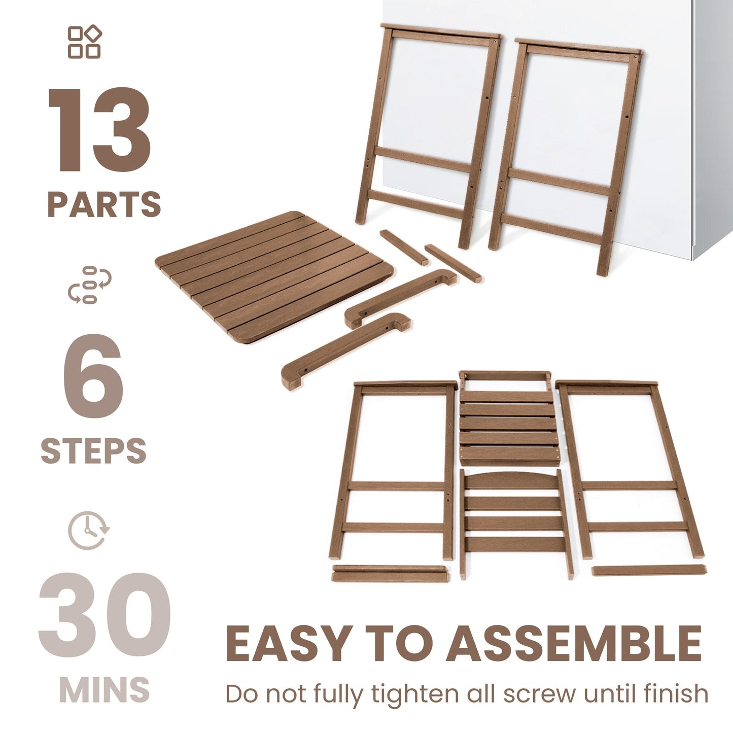 Ensemble de 3 chaises hautes Adirondack en plastique pour patio