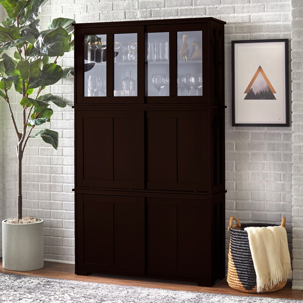 Armoire à porcelaine empilable avec portes coulissantes en verre de style porche et den Jefferson