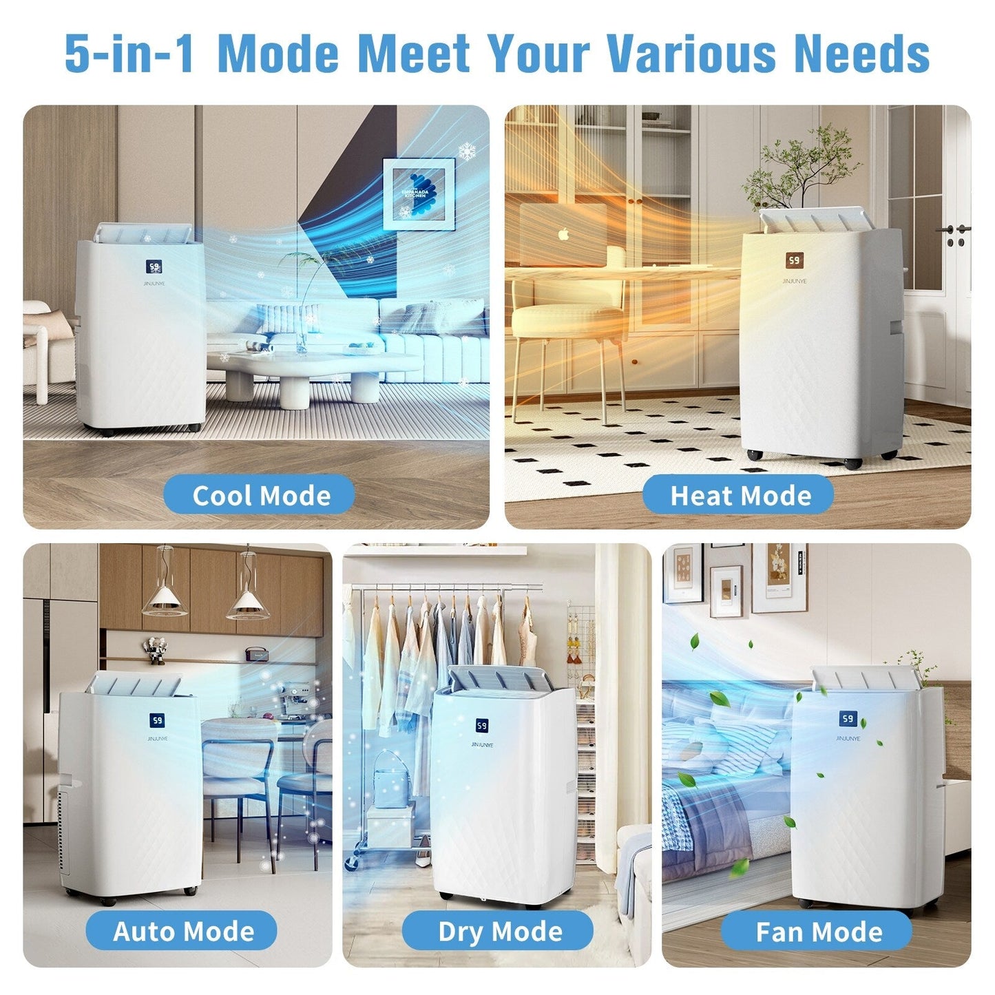 Climatiseur portatif avec chauffage – 12 000 BTU de refroidissement et 10 000 BTU de chauffage pour pièces jusqu'à 700 pi²