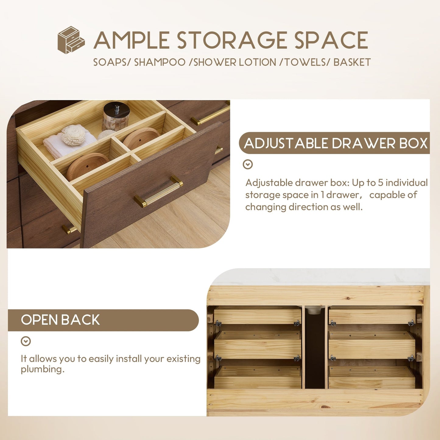 Meuble-lavabo Porto avec dessus en quartz blanc sans miroir