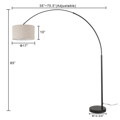 Lampadaire arqué réglable en acier Q-Max 81 avec abat-jour extra large et base en marbre