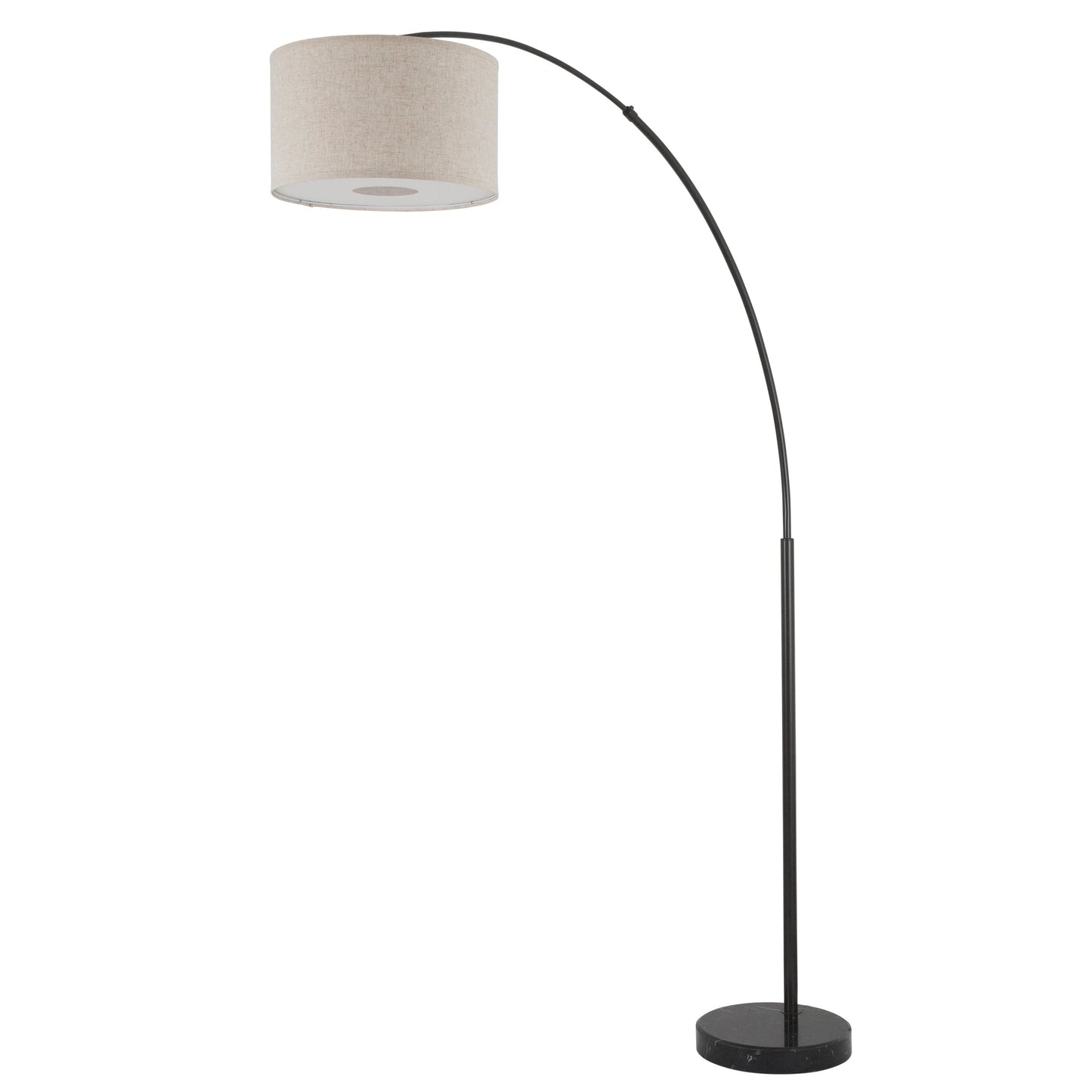 Lampadaire arqué réglable en acier Q-Max 81 avec abat-jour extra large et base en marbre