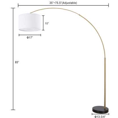 Lampadaire arqué réglable en acier Q-Max 81 avec abat-jour extra large et base en marbre
